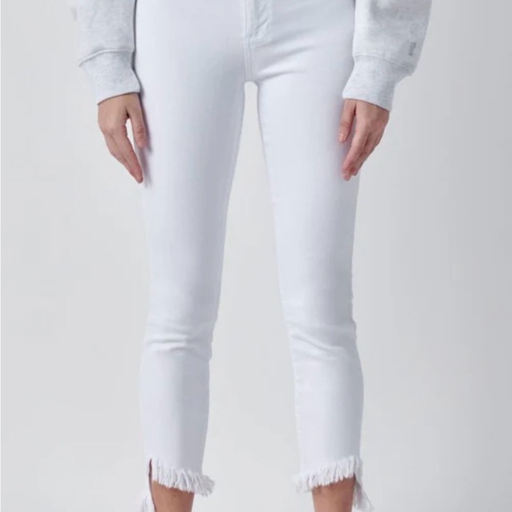Cello White Cropped Ankle Jeans with Frayed Hem